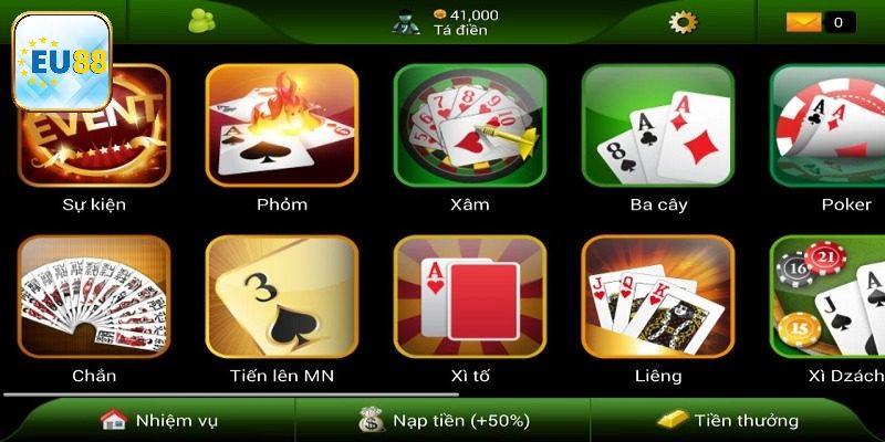 Khái quát sảnh game bài Eu88